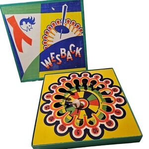 Vintage‎ Wesback Spinning Top Game Vibrant Cardboard Wood Spinner